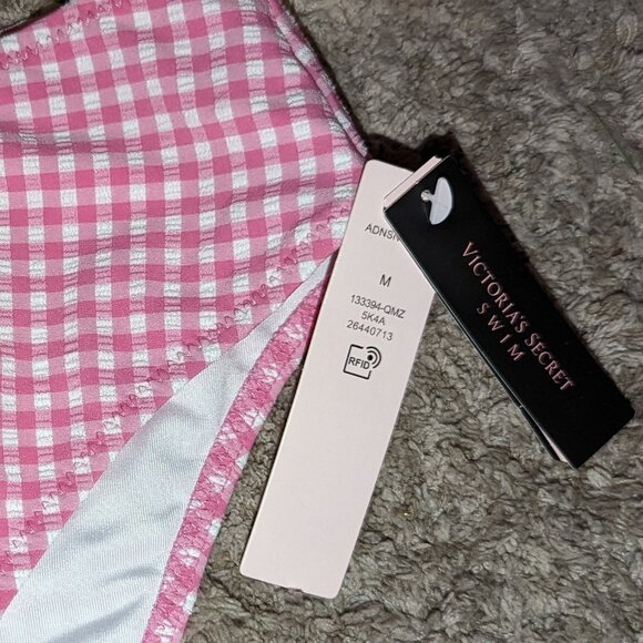 Victoria Secret Swim Bikini Bottom High Waist Cheeky Pink White Gingham - Size M - Picture 4 of 5